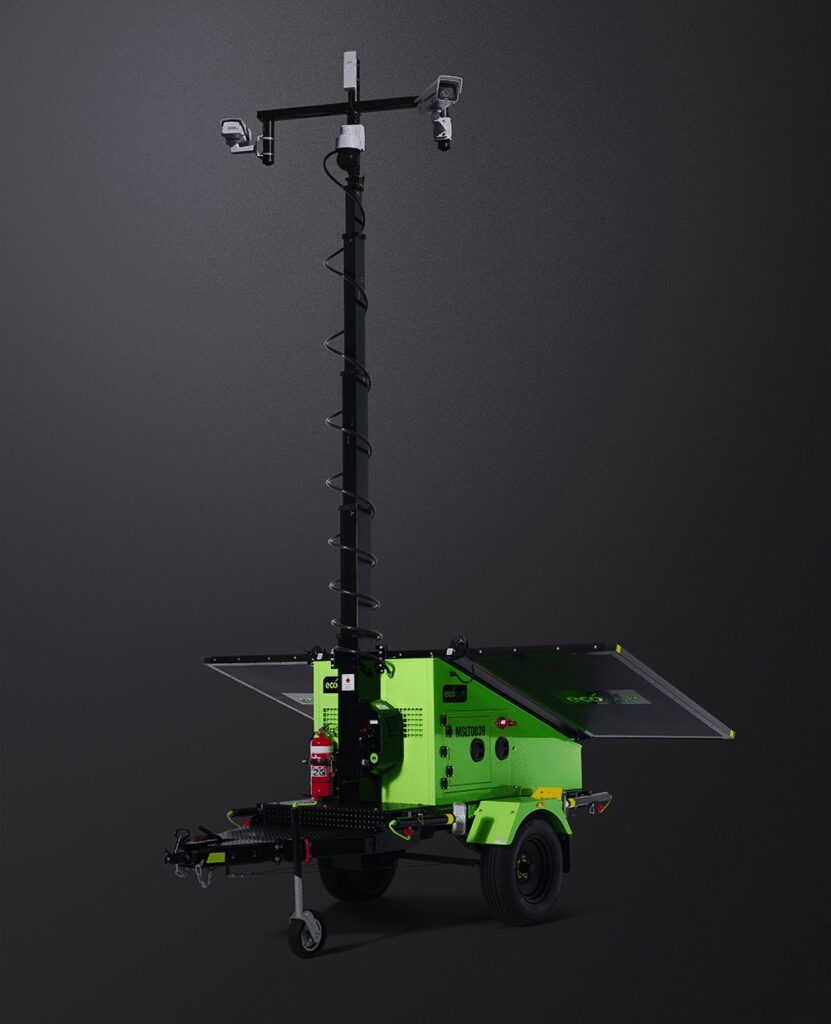 A green EcoQuip tower on a black background.